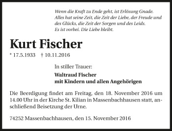 Traueranzeige von Kurt Fischer 
