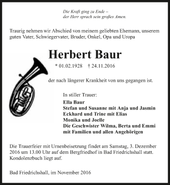 Traueranzeige von Herbert Baur 