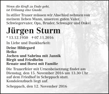 Traueranzeige von Jürgen Sturm 