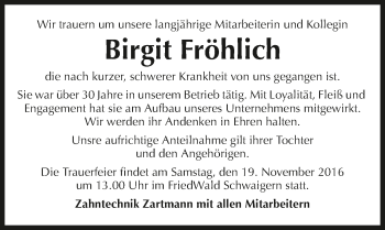 Traueranzeige von Birgit Fröhlich 