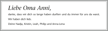 Traueranzeige von Anni  