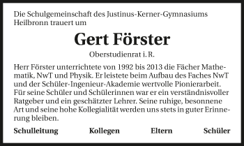Traueranzeige von Gert Förster 