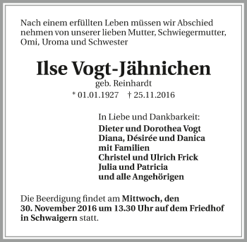 Traueranzeige von Ilse Vogt-Jähnichen 