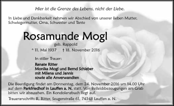 Traueranzeige von Rosamunde Mogl 
