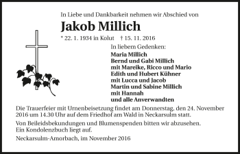 Traueranzeige von Jakob Millich 