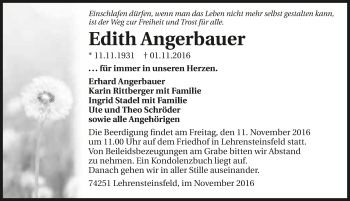 Traueranzeige von Edith Angerbauer 