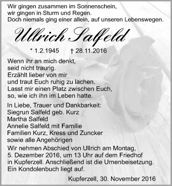 Traueranzeige von Ullrich Salfeld 