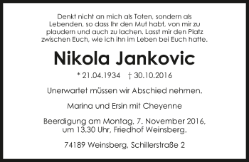 Traueranzeige von Nikola Jankovic 