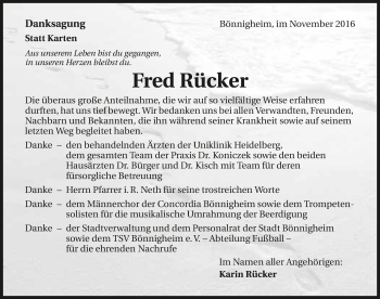 Traueranzeige von Fred Rücker 