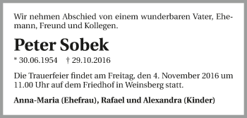 Traueranzeige von Peter Sobek 