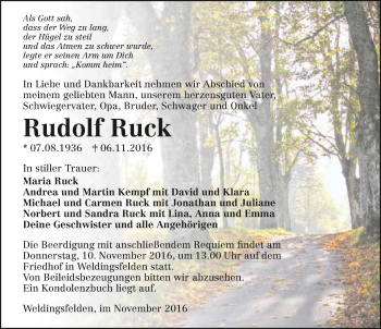 Traueranzeige von Rudolf Ruck 