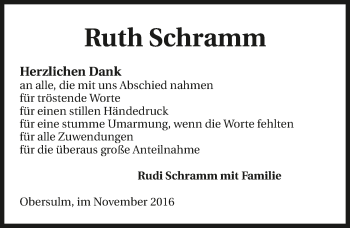 Traueranzeige von Ruth Schramm 