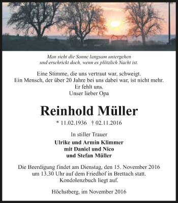 Traueranzeige von Reinhold Müller 