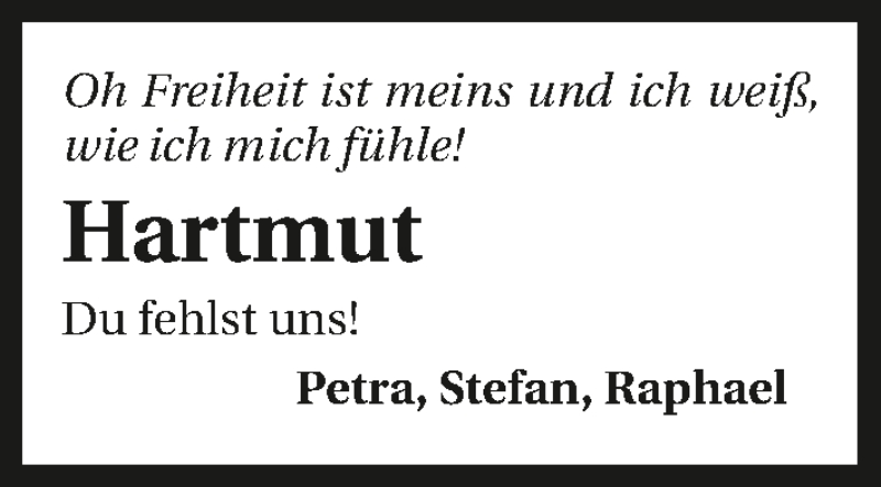  Traueranzeige für Hartmut Weinert vom 19.11.2016 aus 