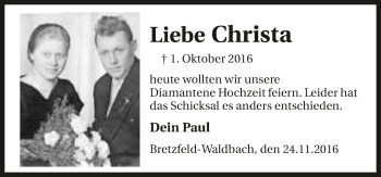 Traueranzeige von Christa Schmidt 