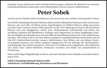 Traueranzeige von Peter Sobek 
