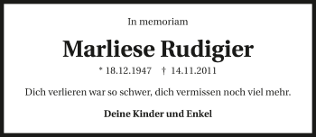 Traueranzeige von Marliese Rudigier 