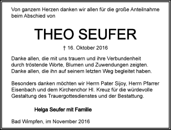 Traueranzeige von Theodor Seufer 