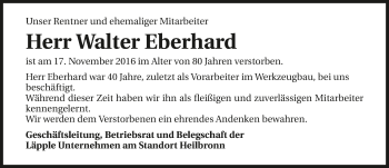 Traueranzeige von Walter Eberhard 