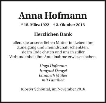 Traueranzeige von Anna Hofmann 