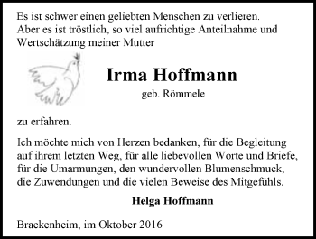 Traueranzeige von Irma Hoffmann 