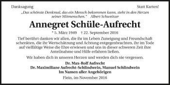 Traueranzeige von Annegret Schüle-Aufrecht 