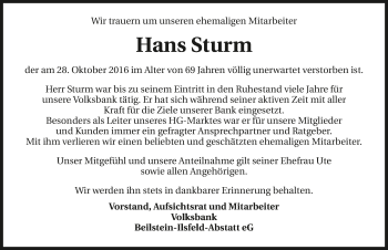Traueranzeige von Hans Sturm 