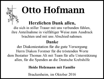 Traueranzeige von Otto Hofmann 