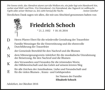 Traueranzeige von Friedrich Schoch 