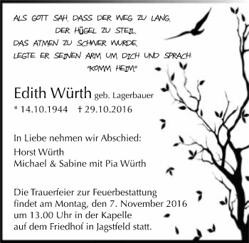 Traueranzeige von Edith Würth 