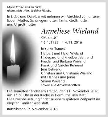 Traueranzeige von Anneliese Wieland 