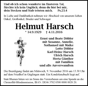 Traueranzeige von Helmut Harsch 