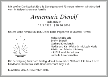 Traueranzeige von Annemarie Dierolf 