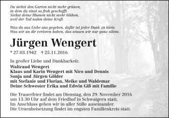 Traueranzeige von Jürgen Wengert 