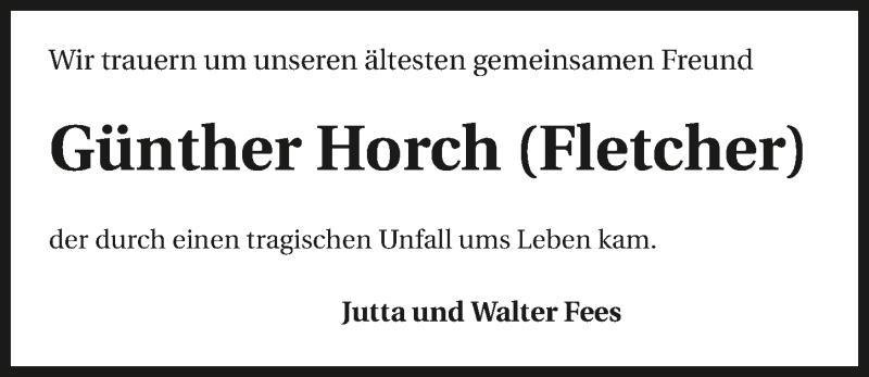  Traueranzeige für Günter Horch vom 09.11.2016 aus 
