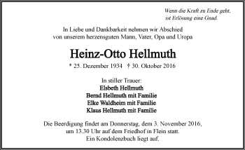 Traueranzeige von Heinz-Otto Hellmuth 