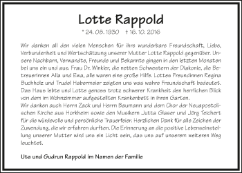 Traueranzeige von Lotte Rappold 