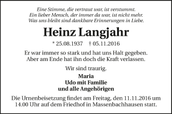 Traueranzeige von Heinz Langjahr 