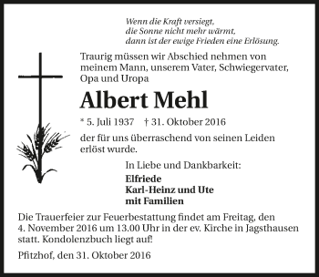 Traueranzeige von Albert Mehl 