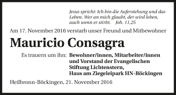 Traueranzeige von Mauricio Consagra 