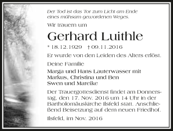 Traueranzeige von Gerhard Luithle 