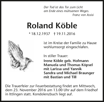 Traueranzeige von Roland Köble 