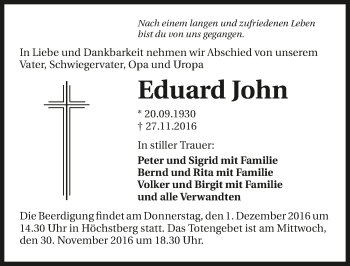 Traueranzeige von Eduard John 