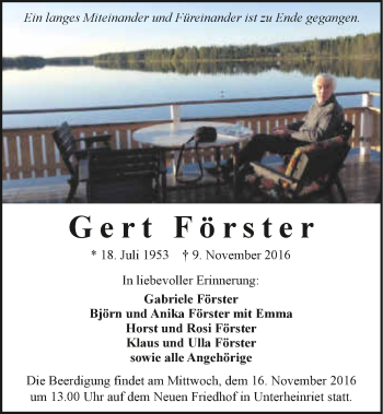 Traueranzeige von Gert Förster 