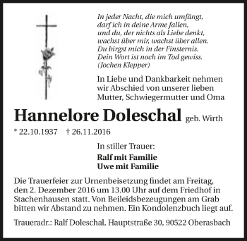 Traueranzeige von Hannelore Doleschal 