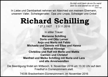Traueranzeige von Richard Schilling 
