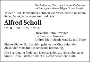 Traueranzeige von Alfred Scholl 