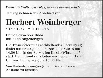 Traueranzeige von Herbert Weinberger 