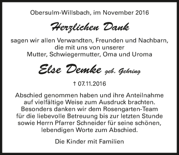 Traueranzeige von Else Demke 