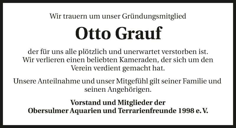  Traueranzeige für Otto Grauf vom 11.11.2016 aus 